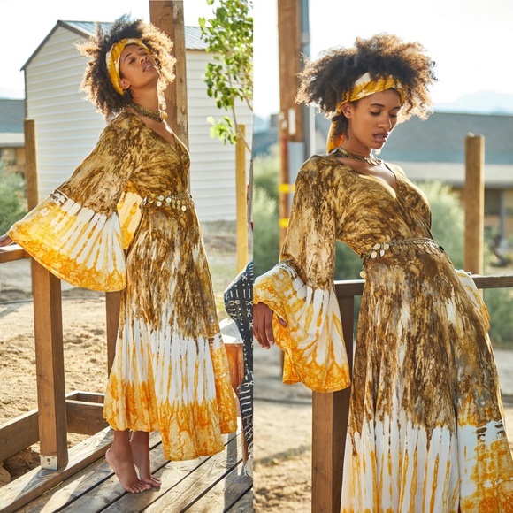 Island Tribe | Bohemian Berkeley Tie Dye Wrap Maxi Dress - One Size - Picture 2 of 7